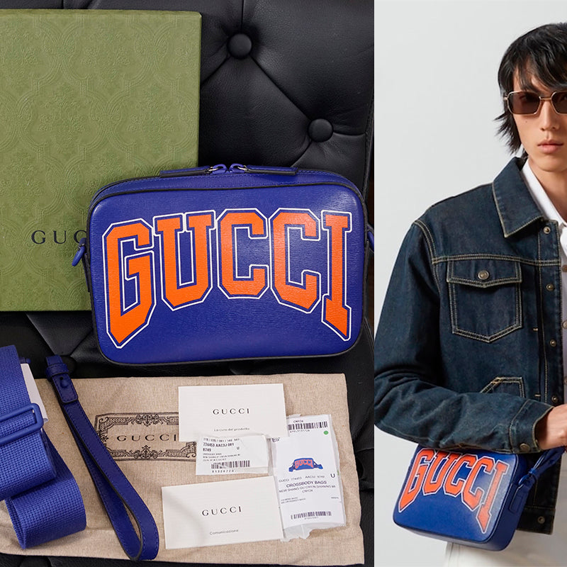 NEW $1,395 GUCCI Chinese New Year DRAGON GG LOGO Blue Leather CAMERA BAG NIB