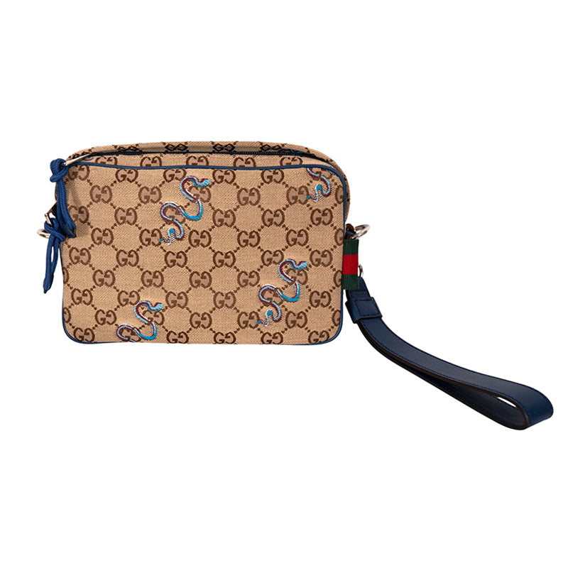 NEW $1890 GUCCI Canvas LUNAR SNAKE BLUE Embroidered GG LOGO Crossbody Camera BAG