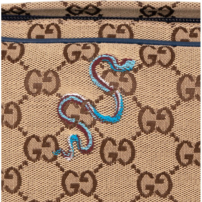 NEW $1890 GUCCI Canvas LUNAR SNAKE BLUE Embroidered GG LOGO Crossbody Camera BAG