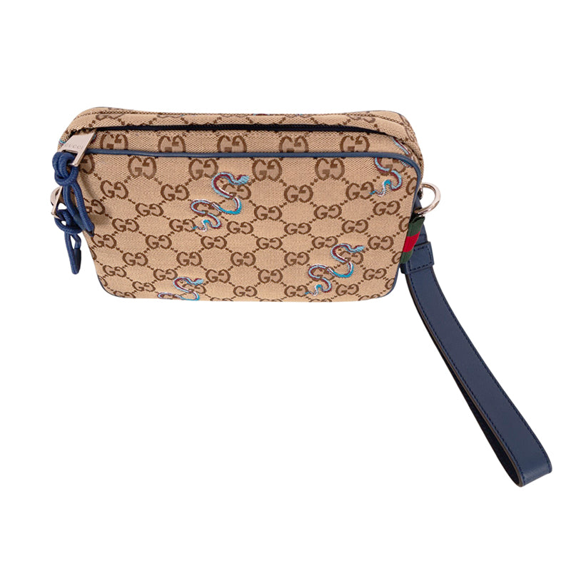 NEW $1890 GUCCI Canvas LUNAR SNAKE BLUE Embroidered GG LOGO Crossbody Camera BAG