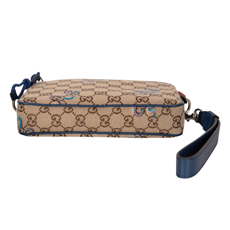 NEW $1890 GUCCI Canvas LUNAR SNAKE BLUE Embroidered GG LOGO Crossbody Camera BAG