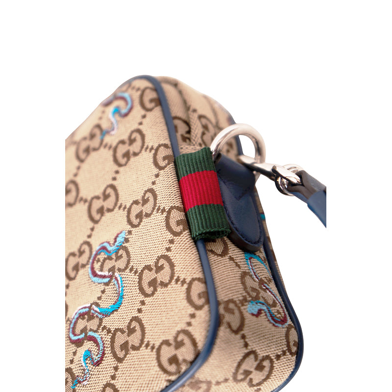 NEW $1890 GUCCI Canvas LUNAR SNAKE BLUE Embroidered GG LOGO Crossbody Camera BAG
