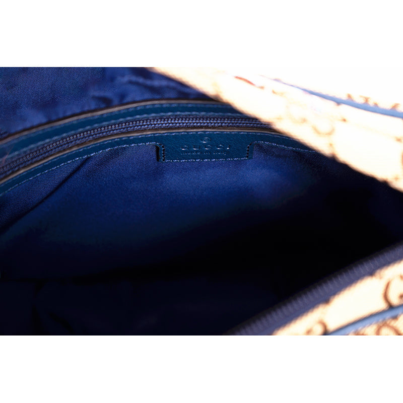 NEW $1890 GUCCI Canvas LUNAR SNAKE BLUE Embroidered GG LOGO Crossbody Camera BAG