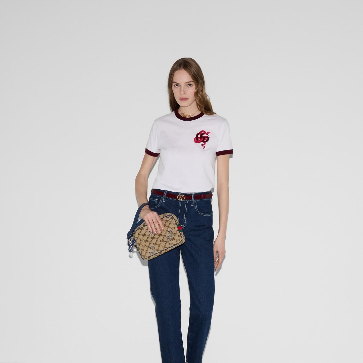 NEW $1890 GUCCI Canvas LUNAR SNAKE BLUE Embroidered GG LOGO Crossbody Camera BAG