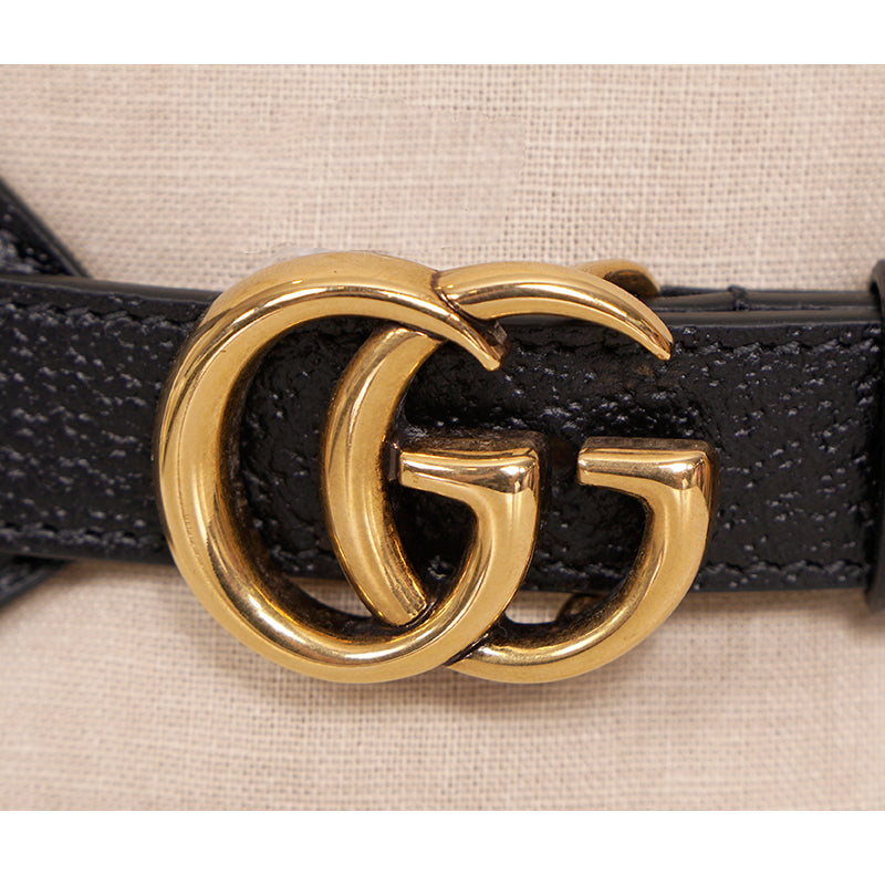 85/34 NEW $695 GUCCI Woman Black Leather GOLD GG MARMONT LOGO Wide Waist BELT