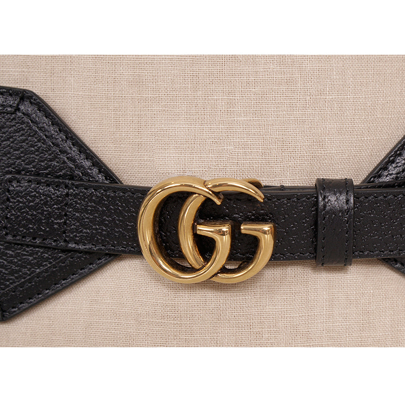 85/34 NEW $695 GUCCI Woman Black Leather GOLD GG MARMONT LOGO Wide Waist BELT