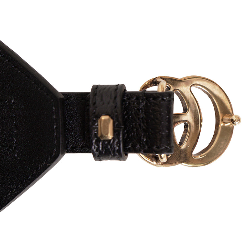 85/34 NEW $695 GUCCI Woman Black Leather GOLD GG MARMONT LOGO Wide Waist BELT