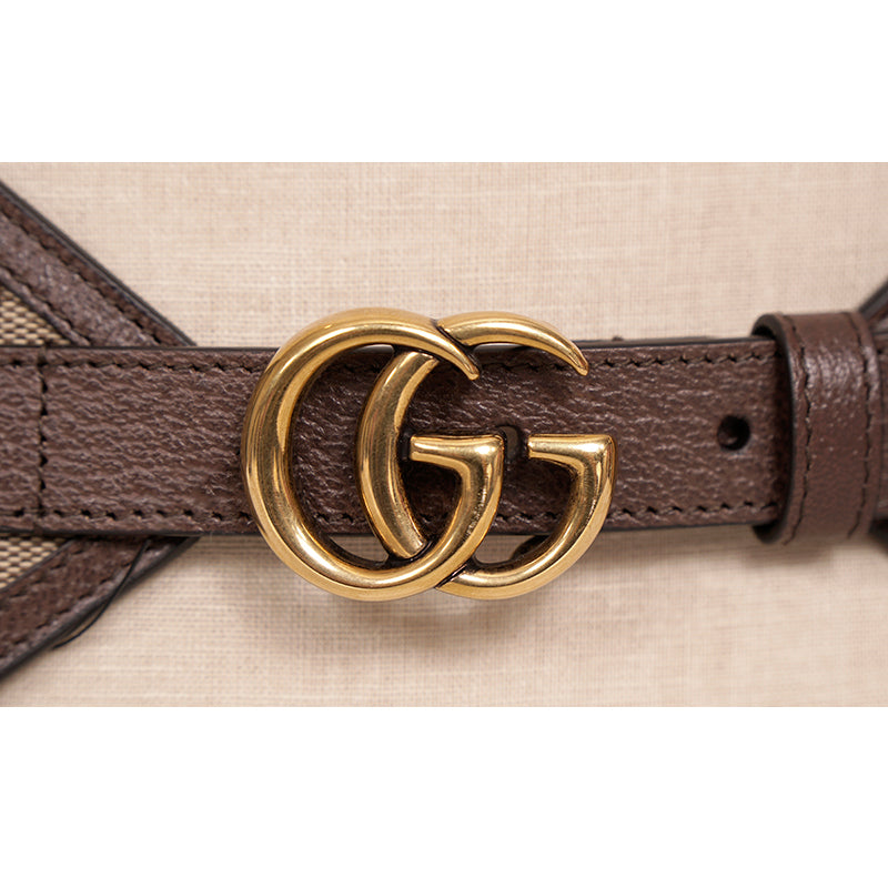 90/36 NEW $595 GUCCI Woman Brown Canvas GOLD GG MARMONT LOGO Wide Waist BELT NIB