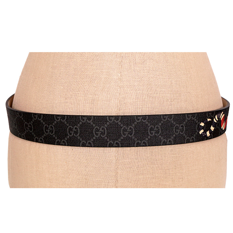 120/48 NEW $495 GUCCI Men Gray GG Coated Canvas Red KINGSNAKE SNAKE LOGO BELT