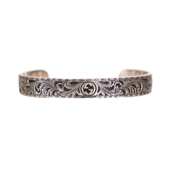 16 NEW $495 GUCCI Garden Sterling Silver GG LOGO CAT FELINE HEAD Cuff BRACELET