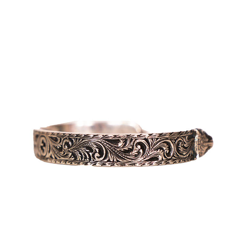16 NEW $495 GUCCI Garden Sterling Silver GG LOGO CAT FELINE HEAD Cuff BRACELET