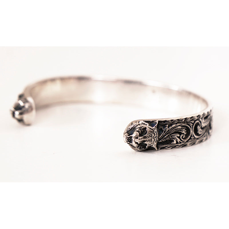 16 NEW $495 GUCCI Garden Sterling Silver GG LOGO CAT FELINE HEAD Cuff BRACELET