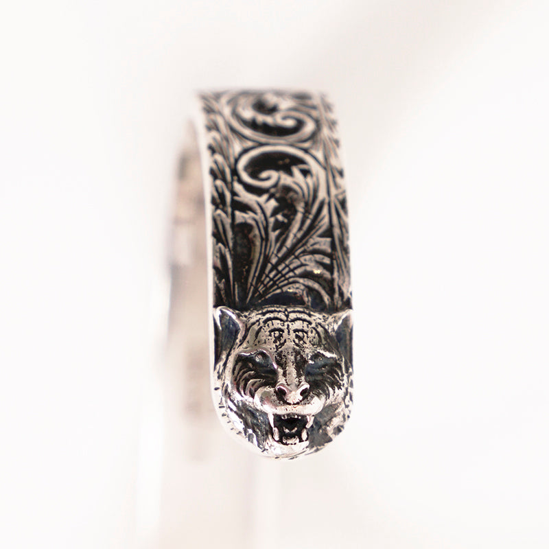 16 NEW $495 GUCCI Garden Sterling Silver GG LOGO CAT FELINE HEAD Cuff BRACELET
