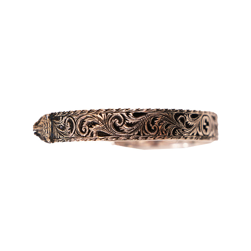 16 NEW $495 GUCCI Garden Sterling Silver GG LOGO CAT FELINE HEAD Cuff BRACELET