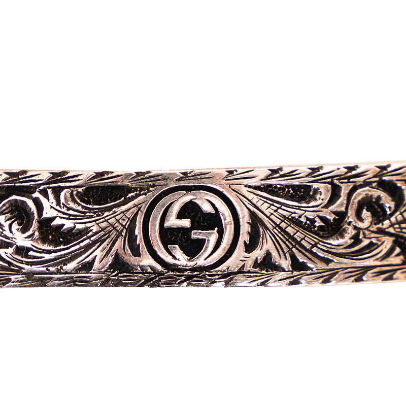 16 NEW $495 GUCCI Garden Sterling Silver GG LOGO CAT FELINE HEAD Cuff BRACELET
