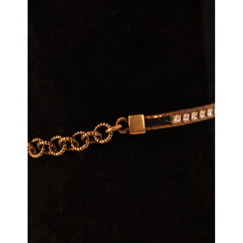 NEW $570 GUCCI Women's MARMONT GG LOGO Crystal & Brass Flower Leather BRACELET