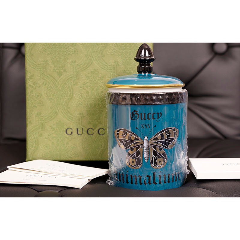 NEW $330 GUCCI Teal BUTTERFLY ANIMALIUM Richard Ginori 1735 Fumus JAR CANDLE NIB