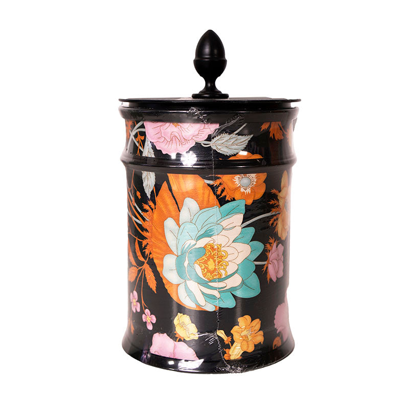 NEW $395 GUCCI Black Metal Container Freesia FLORA FLORAL PRINT Wax CANDLE & LID