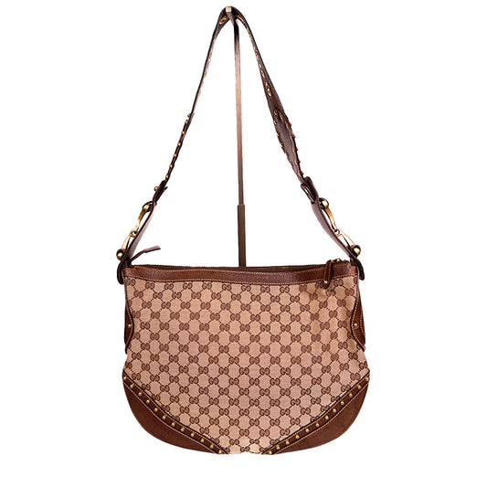 2005 VINTAGE GUCCI Brown GG Canvas Leather Pelham PRINT AD RUNWAY Messenger BAG