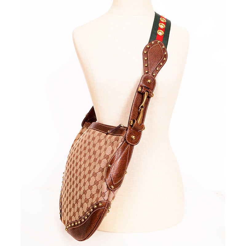 2005 VINTAGE GUCCI Brown GG Canvas Leather Pelham PRINT AD RUNWAY Messenger BAG
