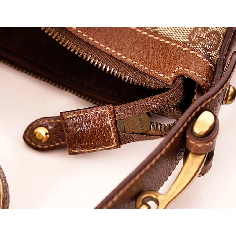 2005 VINTAGE GUCCI Brown GG Canvas Leather Pelham PRINT AD RUNWAY Messenger BAG
