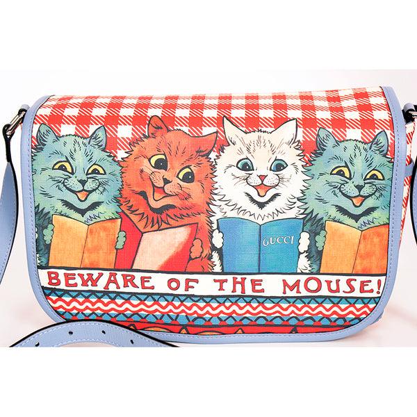 NEW GUCCI JUNIOR Coated Canvas LOUIS WAIN CAT BEWARE OF THE MOUSE Flap BAG NWT