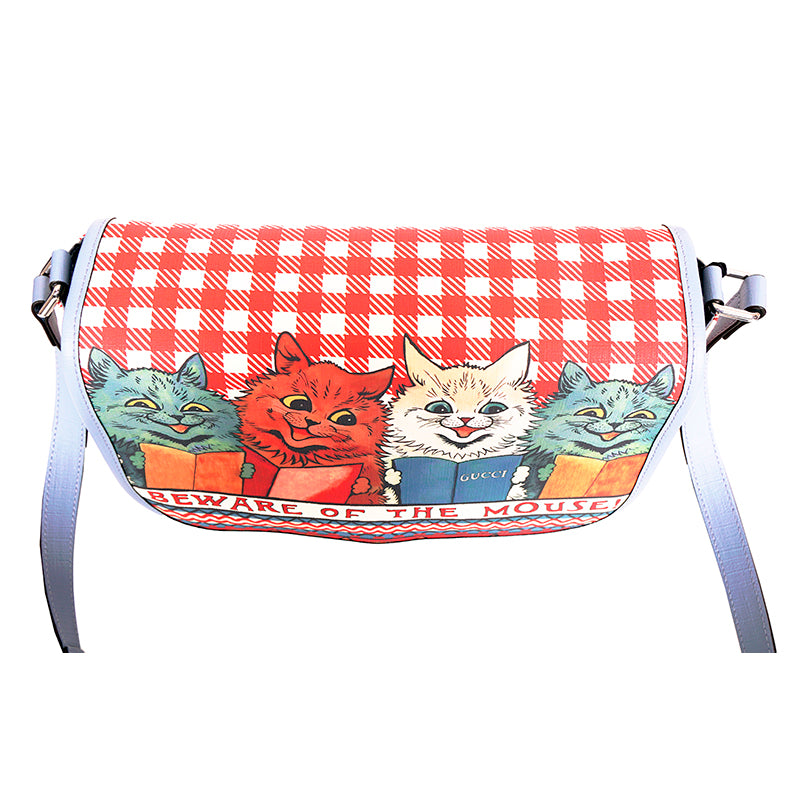 NEW GUCCI JUNIOR Coated Canvas LOUIS WAIN CAT BEWARE OF THE MOUSE Flap BAG NWT