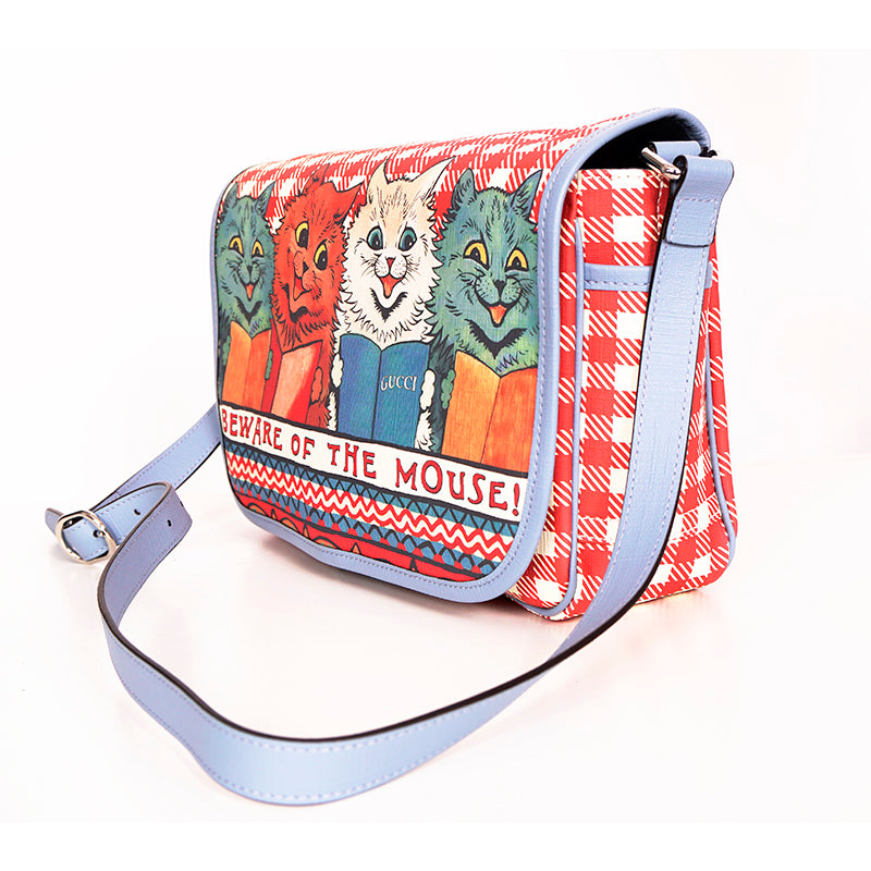 NEW GUCCI JUNIOR Coated Canvas LOUIS WAIN CAT BEWARE OF THE MOUSE Flap BAG NWT