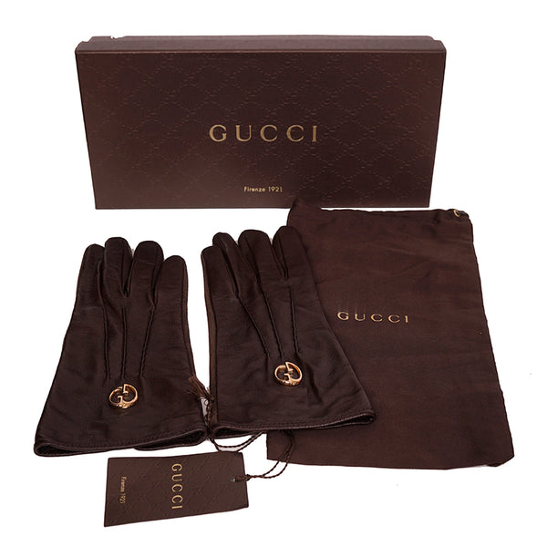8.5 NEW $730 GUCCI Brown NAPPA LEATHER & Suede 1973 GG LOGO DRIVING GLOVES NIB