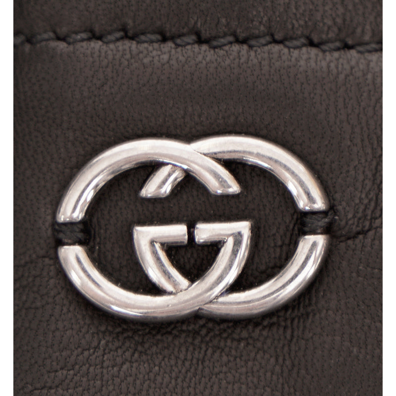sz 9.5/10.5 M NEW $840 GUCCI Men's Black Leather Lambskin Wool Lined GG LOGO GLOVES