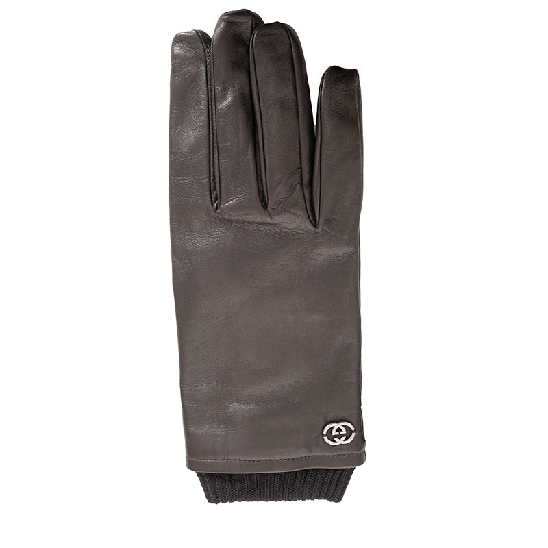sz 9.5/10.5 M NEW $840 GUCCI Men's Black Leather Lambskin Wool Lined GG LOGO GLOVES