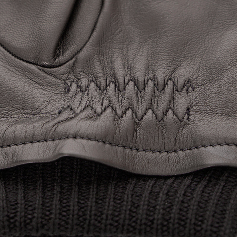 sz 9.5/10.5 M NEW $840 GUCCI Men's Black Leather Lambskin Wool Lined GG LOGO GLOVES