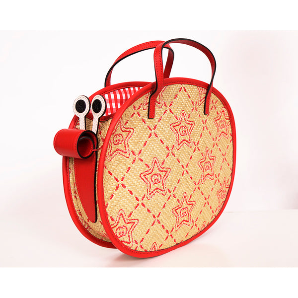 NEW $950 GUCCI JUNIOR Red Leather Trim RAFFIA GG LOGO Cosmogonie SNAIL TOTE BAG