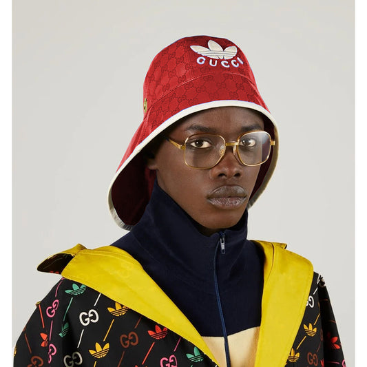 sz M NEW $595 GUCCI x Adidas Wide Brim GG Supreme LOGO Wide-Brimmed Cloche HAT