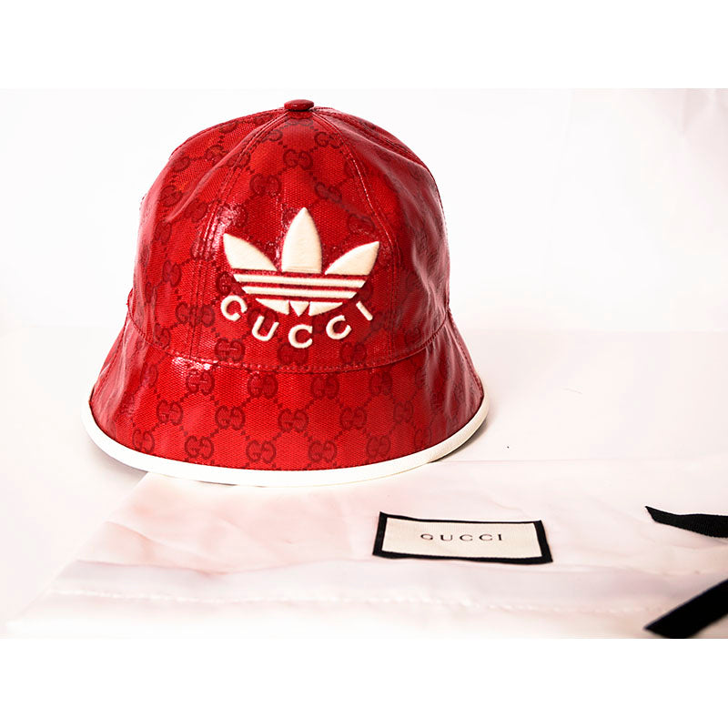 sz M NEW $595 GUCCI x Adidas Wide Brim GG Supreme LOGO Wide-Brimmed Cloche HAT