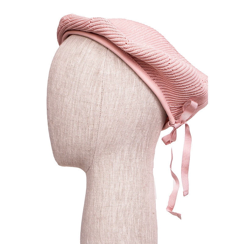 sz M NEW $620 GUCCI Pink Crochet GG LOGO Monogram Cotton Blend Knit BERET HAT