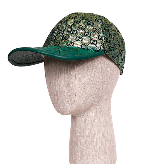 M NEW $685 GUCCI Green GG LAME Silk Blend Jacquard Monogram Unisex BASEBALL HAT