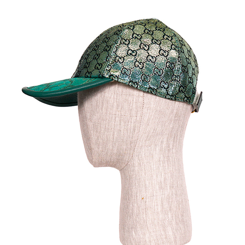 M NEW $685 GUCCI Green GG LAME Silk Blend Jacquard Monogram Unisex BASEBALL HAT