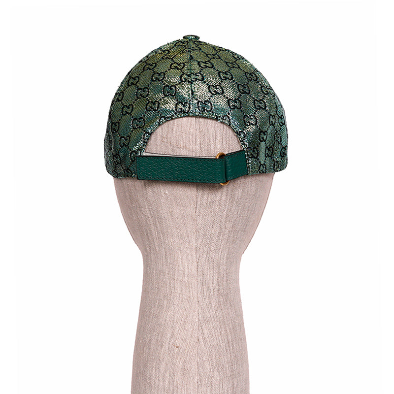 M NEW $685 GUCCI Green GG LAME Silk Blend Jacquard Monogram Unisex BASEBALL HAT