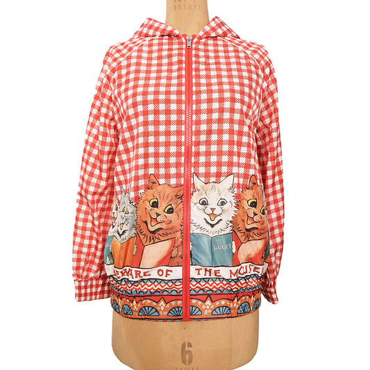Kids 12 Womans XS NEW $1,350 GUCCI Red LOUIS WAIN CAT BEWARE MOUSE Hoodie JACKET