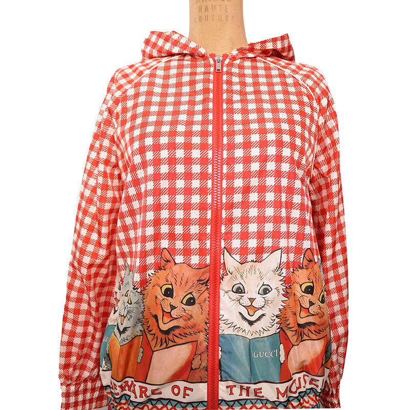 Kids 12 Womans XS NEW $1,350 GUCCI Red LOUIS WAIN CAT BEWARE MOUSE Hoodie JACKET