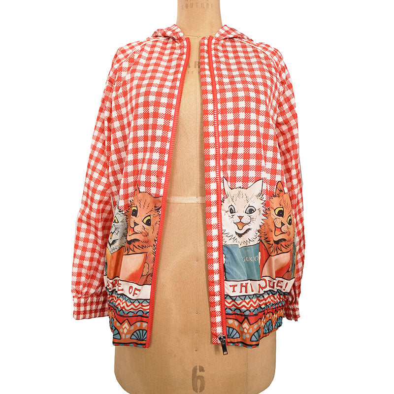 Kids 12 Womans XS NEW $1,350 GUCCI Red LOUIS WAIN CAT BEWARE MOUSE Hoodie JACKET