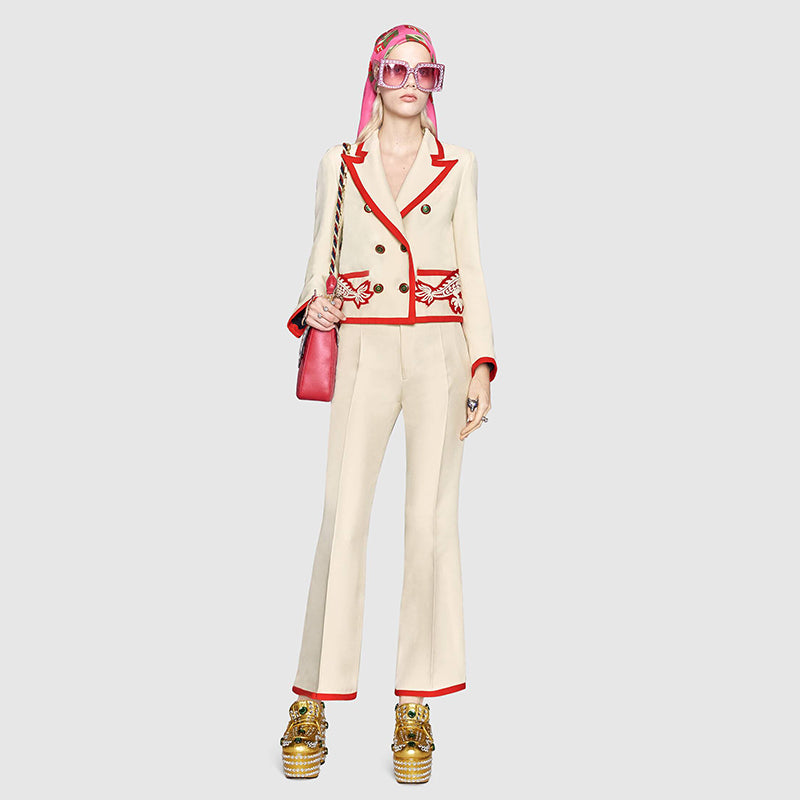 40 NEW $4890 GUCCI RUNWAY Ivory RED DRAGON BEE Silk Wool Double-Breasted JACKET