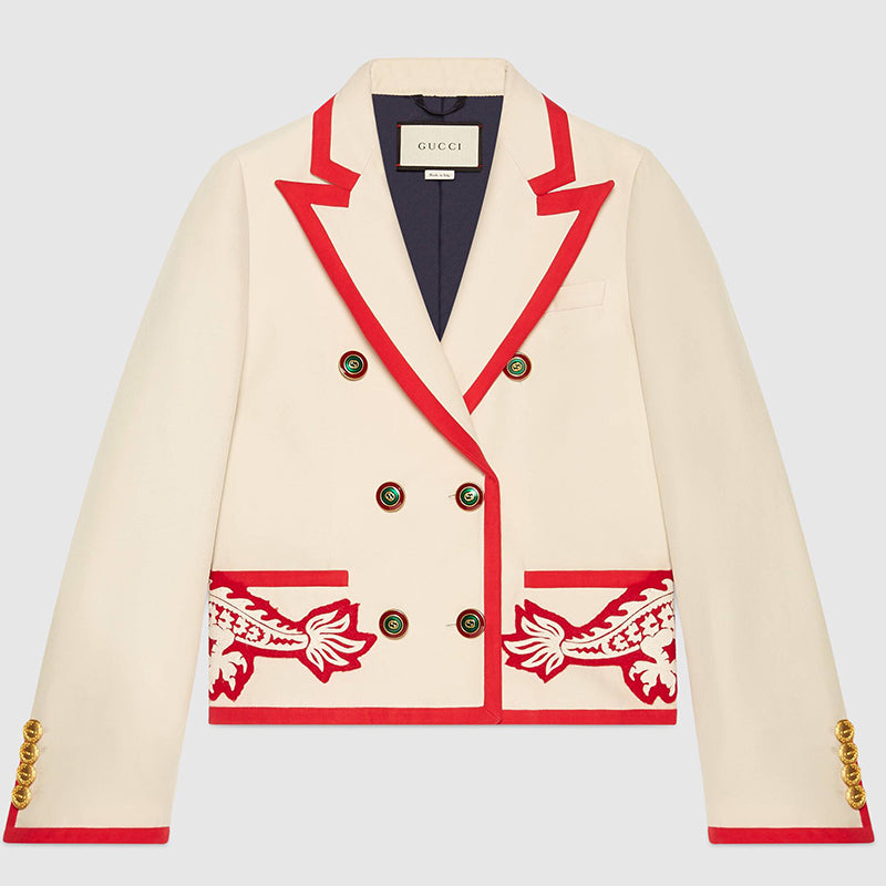 40 NEW $4890 GUCCI RUNWAY Ivory RED DRAGON BEE Silk Wool Double-Breasted JACKET