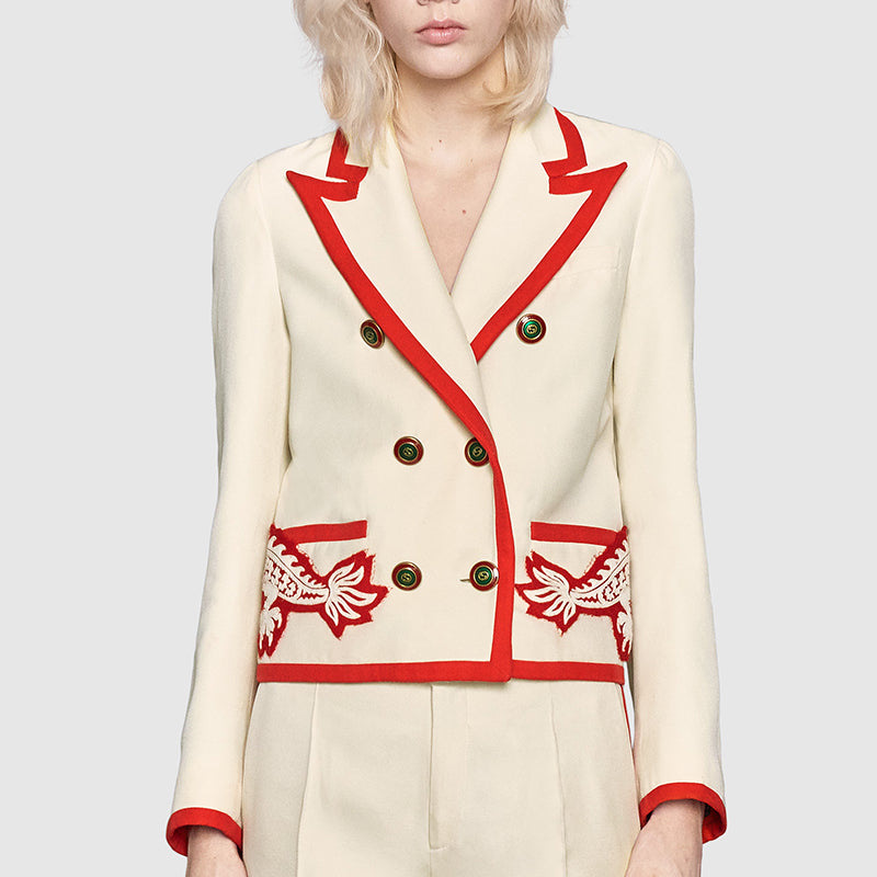 40 NEW $4890 GUCCI RUNWAY Ivory RED DRAGON BEE Silk Wool Double-Breasted JACKET