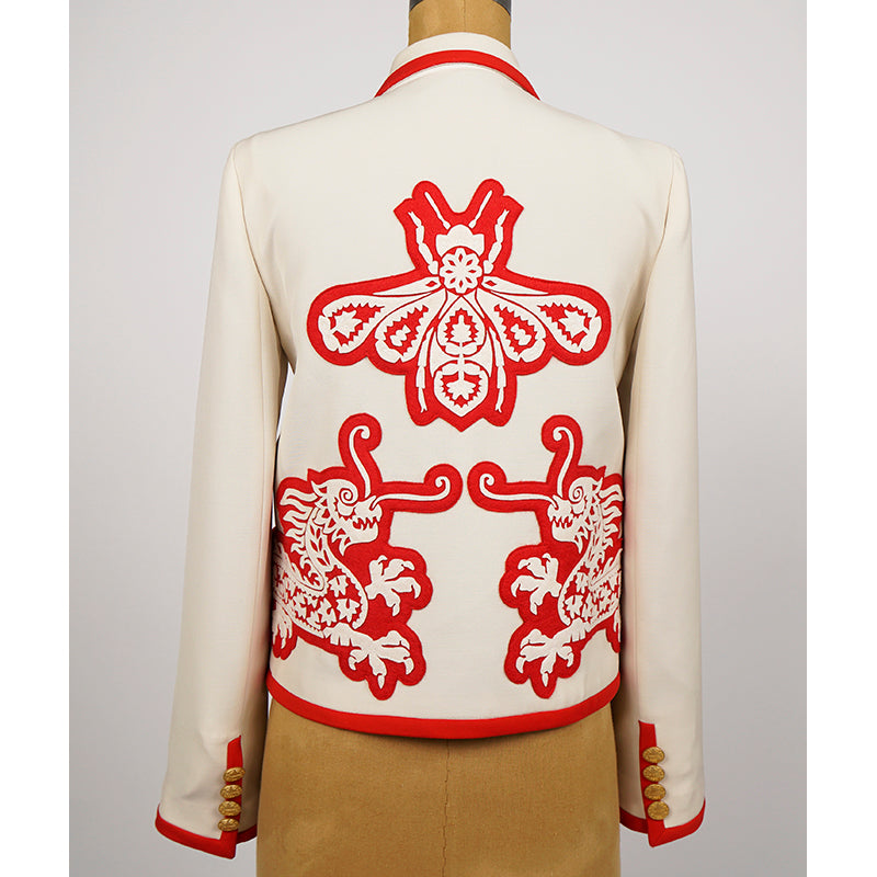 40 NEW $4890 GUCCI RUNWAY Ivory RED DRAGON BEE Silk Wool Double-Breasted JACKET