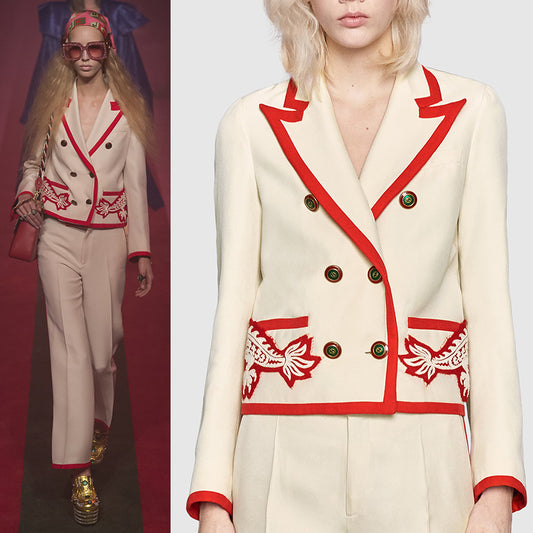 40 NEW $4890 GUCCI RUNWAY Ivory RED DRAGON BEE Silk Wool Double-Breasted JACKET
