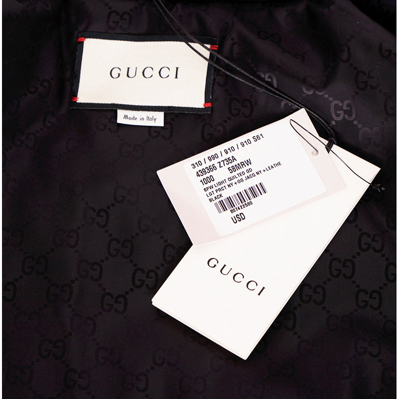 sz 58 NEW $3,400 GUCCI Men's Black Nylon KNIGHT LOGO Down Filled PUFFER JACKET