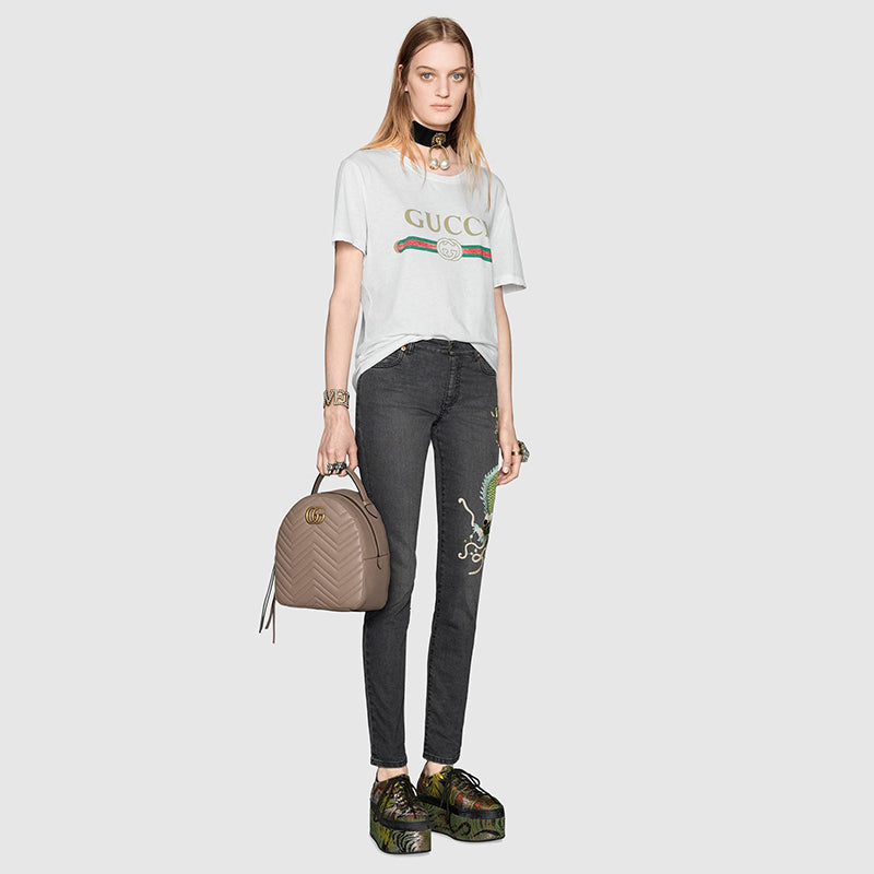 sz 28 NEW $1300 GUCCI Gray GREEN CHINESE DRAGON EMBROIDERY Denim SKINNY JEANS