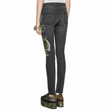 sz 28 NEW $1300 GUCCI Gray GREEN CHINESE DRAGON EMBROIDERY Denim SKINNY JEANS